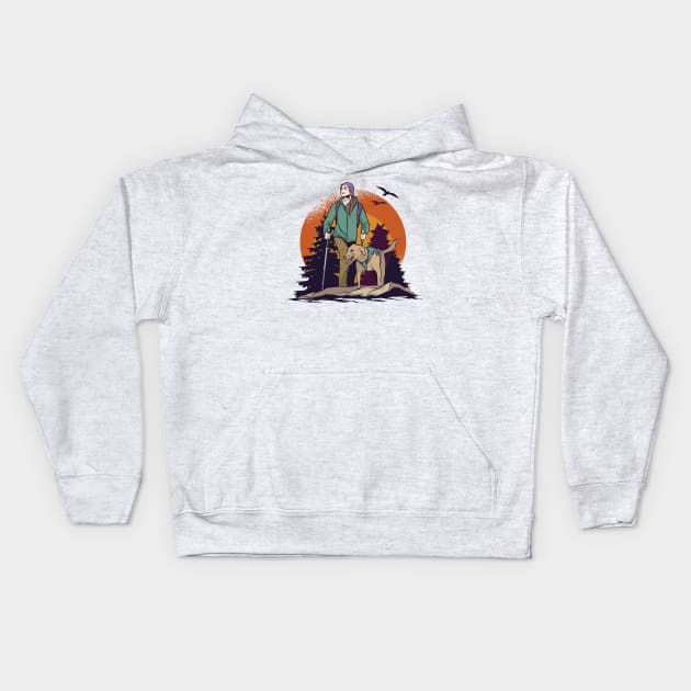 Hiking with dog in the forest Kids Hoodie by LR_Collections